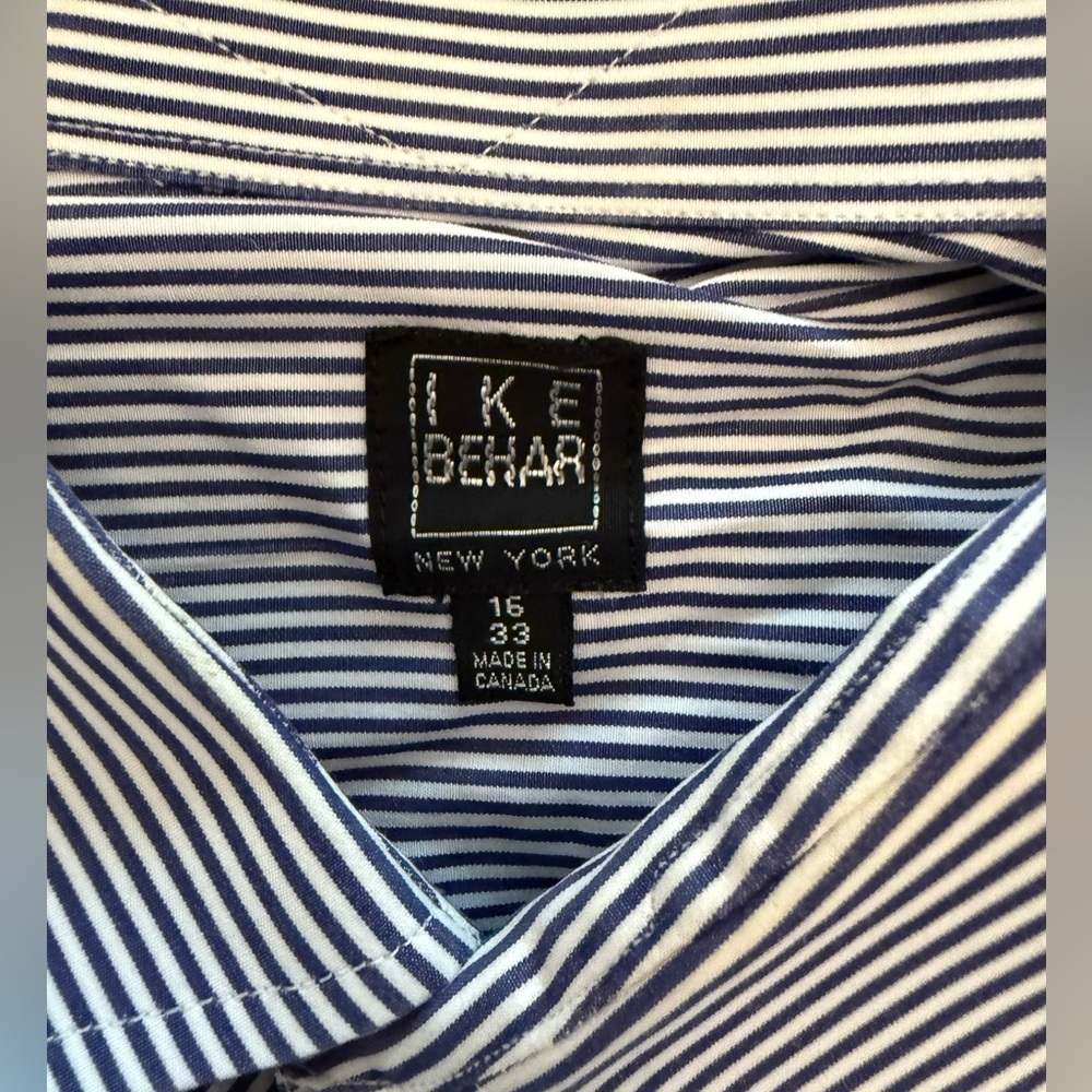 Ike Behar Men's Blue Striped Dress Shirt with French Cuffs